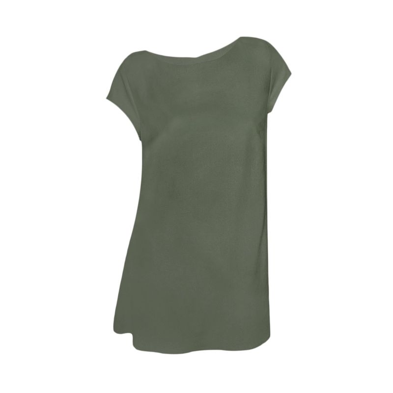 SON DOS - Blusón blusa en lino escote redondo verde hoja manga corta mujer