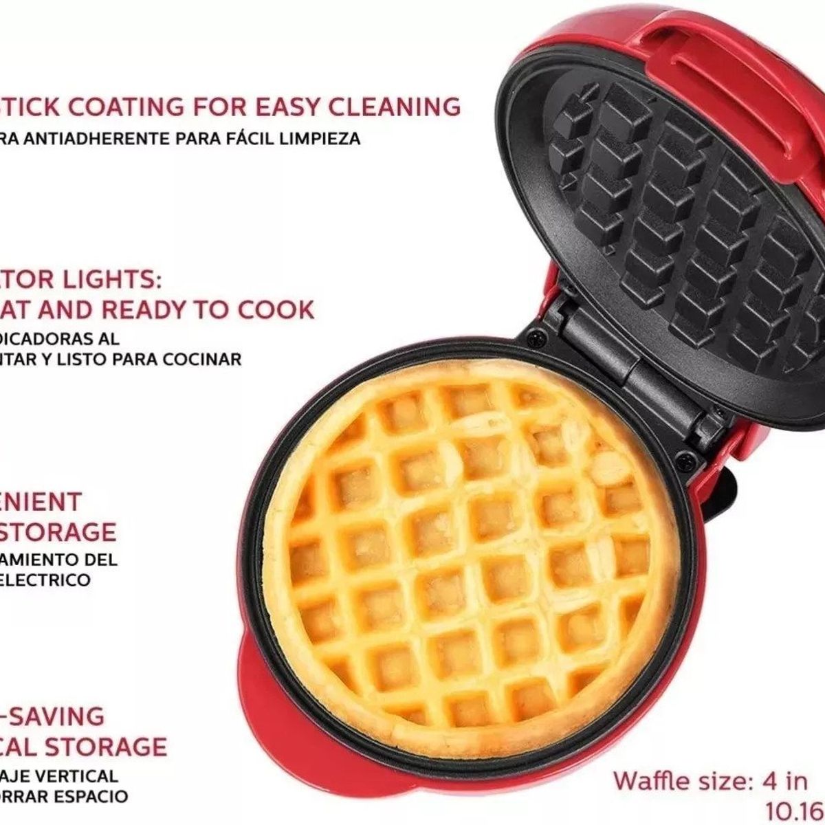 HOLSTEIN HOUSEWARES - Waflera Redonda Holstein Housewares Wafles Rojo