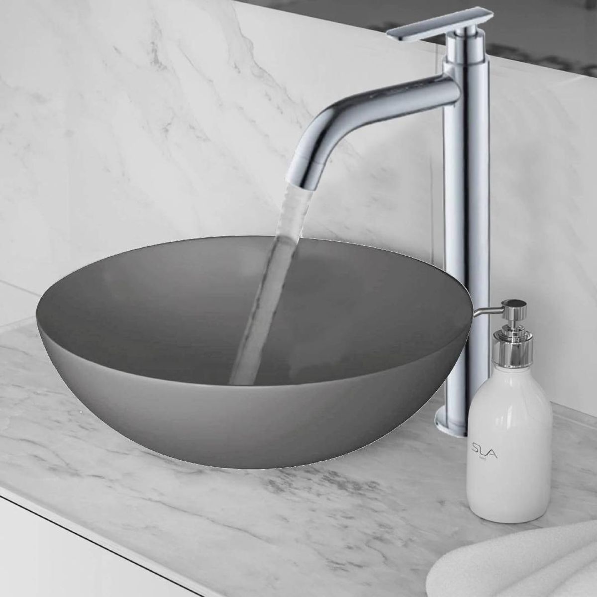 GENERICO - Kit Completo Lavamanos Gris Tm-sifon -grifo Cromo Agua Fria