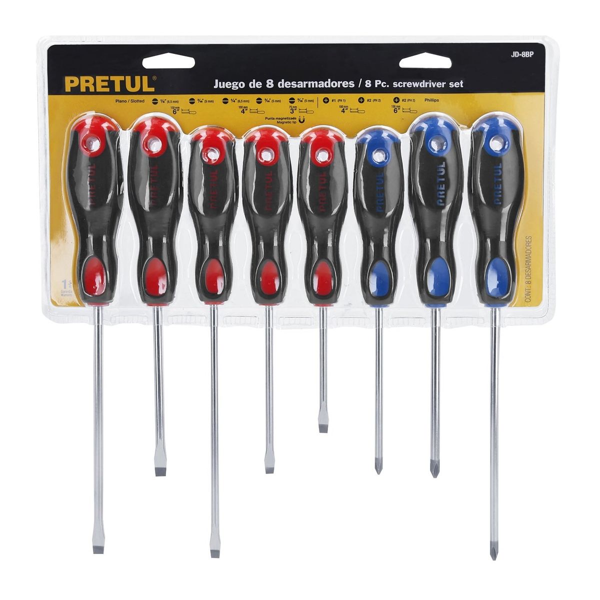 PRETUL - Juego x8 destornilladores Pretul comfort grip magnéticos