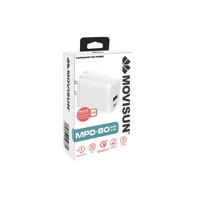 MOVISUN - Cargador para Iphone MPD-80 Movisun 20w