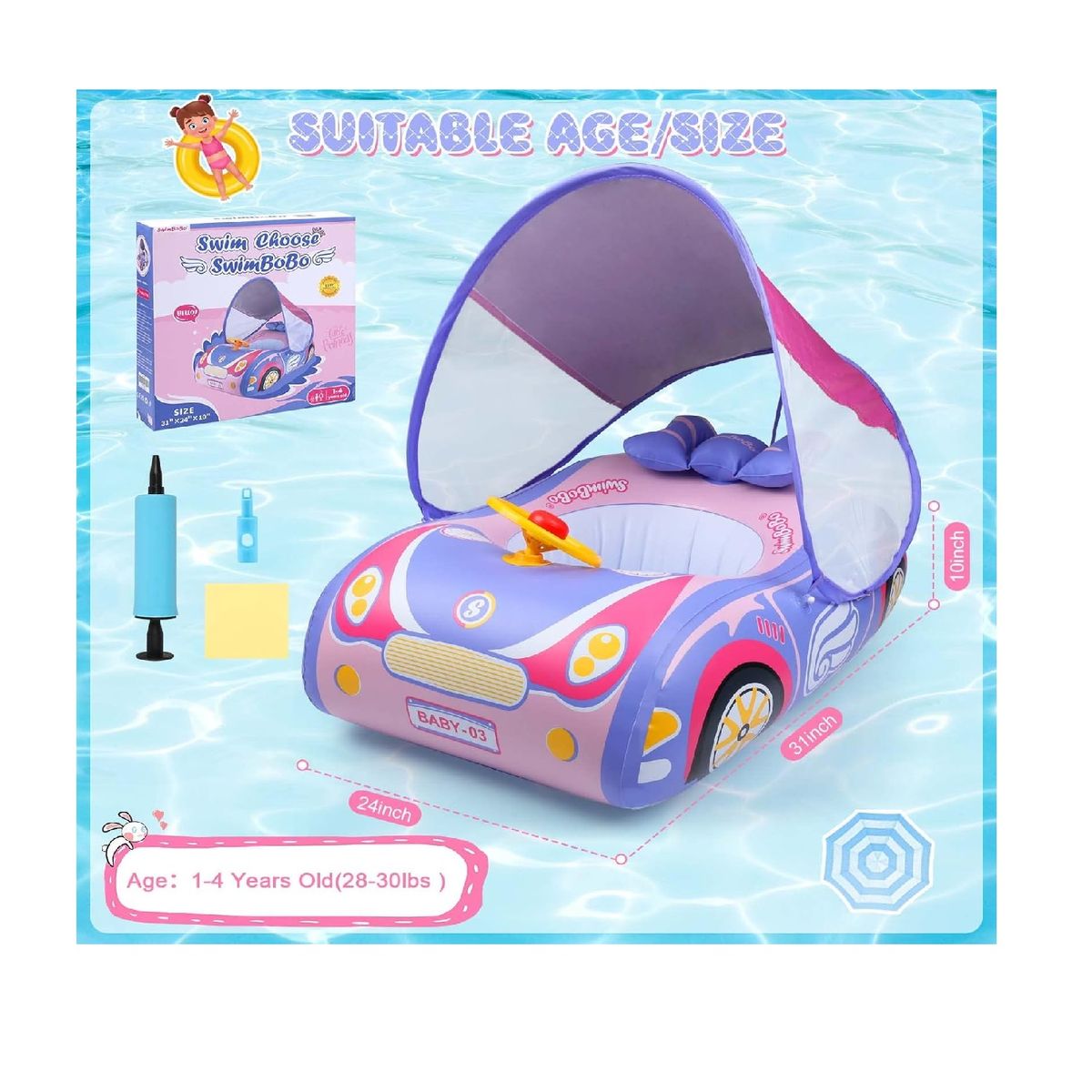 MUNDO BEBE - Flotador Techo Carro Bebé Toldo Niño Niña Con Protección Uv