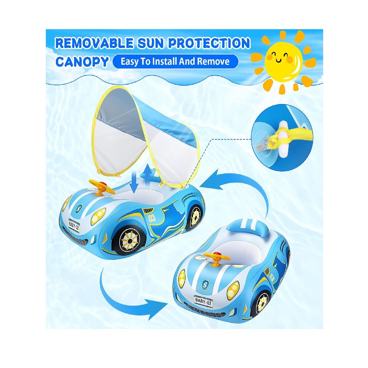 MUNDO BEBE - Flotador Techo Carro Bebé Toldo Niño Niña Con Protección Uv