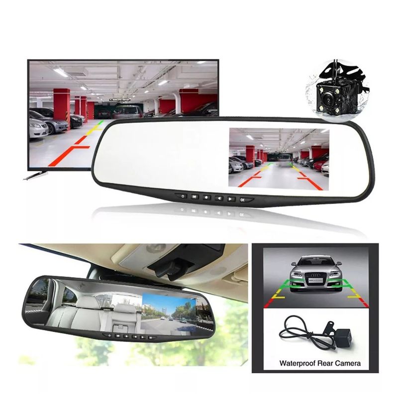GENERICO - Espejo Retrovisor Doble Cámara Pantalla 43 Full Hd Carro