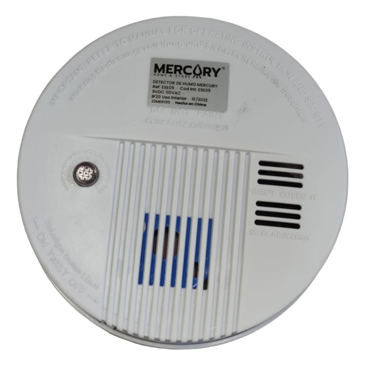 MERCURY - Sensor Detector Humo Alarma Contra Incendios Batería 9v 110v