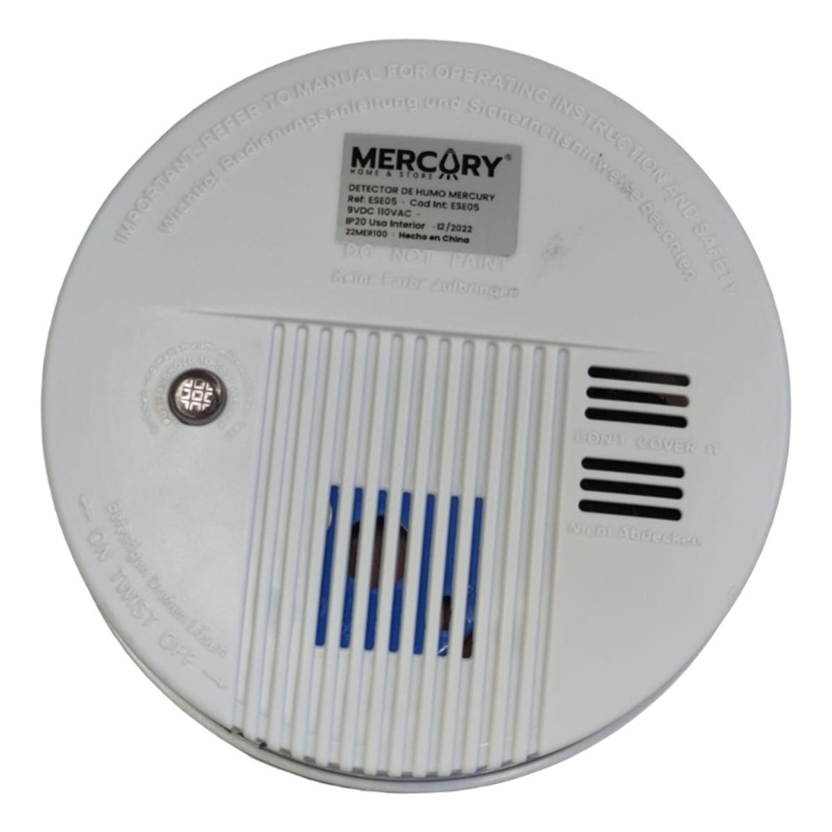 MERCURY - Sensor Detector Humo Alarma Contra Incendios Batería 9v 110v