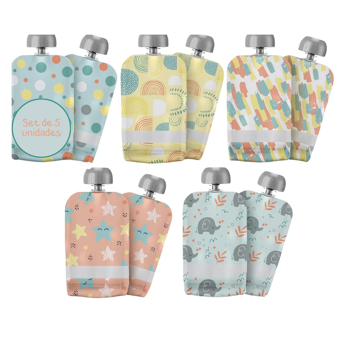 GENERICO - Set de 5 Bolsas reutilizable para batidos infantiles