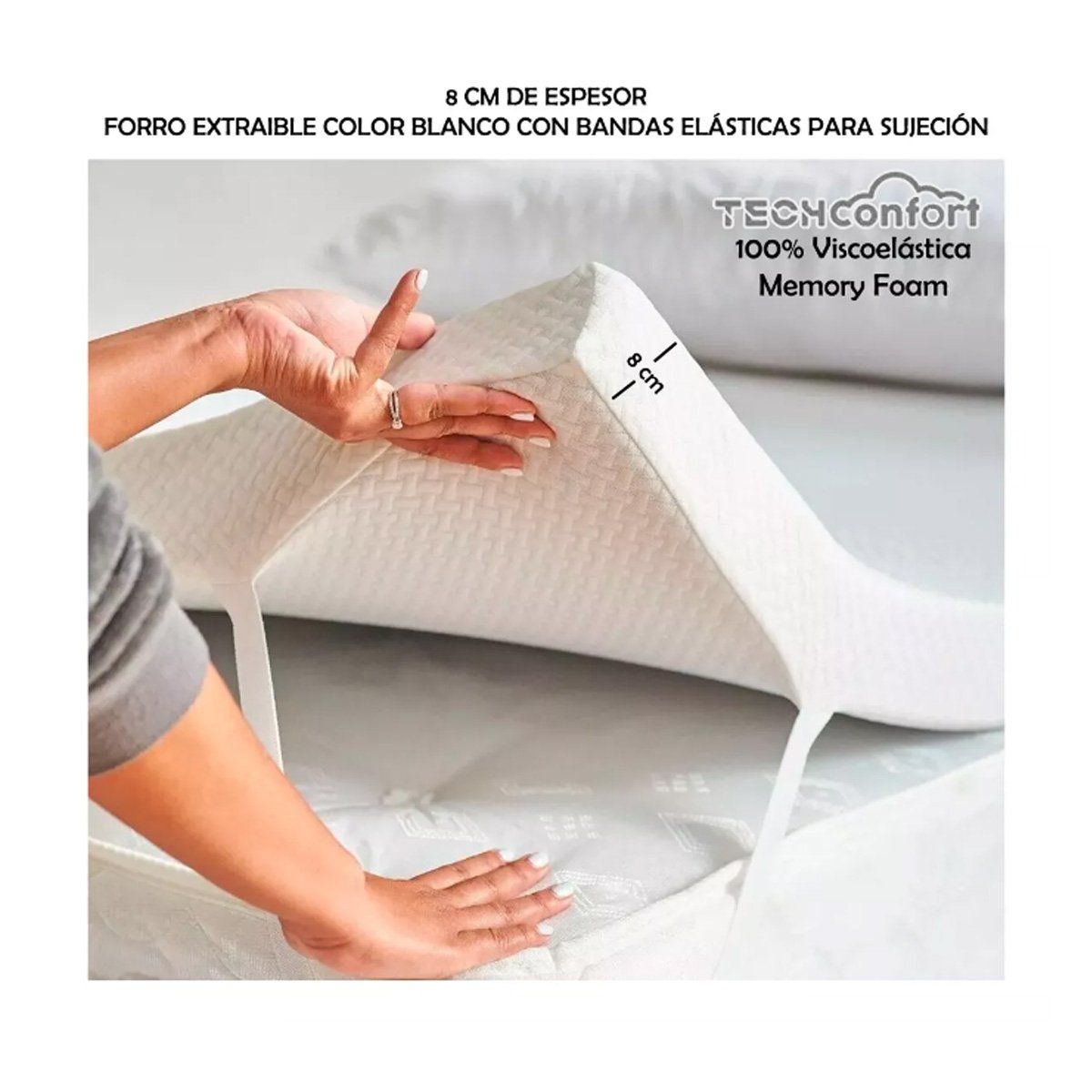TECHCONFORT - Sobrecolchón Topper en viscoelástica memory foam 160x190x8cm