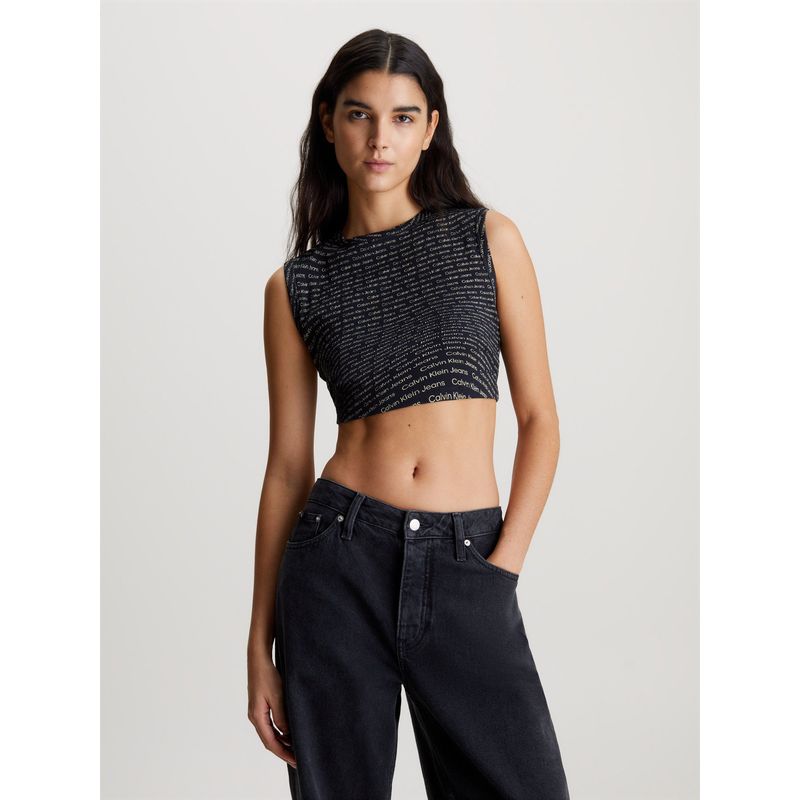 CALVIN KLEIN - Camiseta negra top cropped con estampado en toda la prenda Calvin Klein