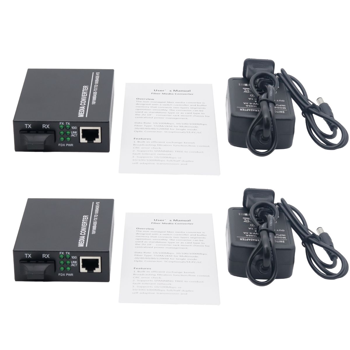 VCP - 2 Convertidor De Medios (1 Par) Cobre-fibra Monomodo 100mbps