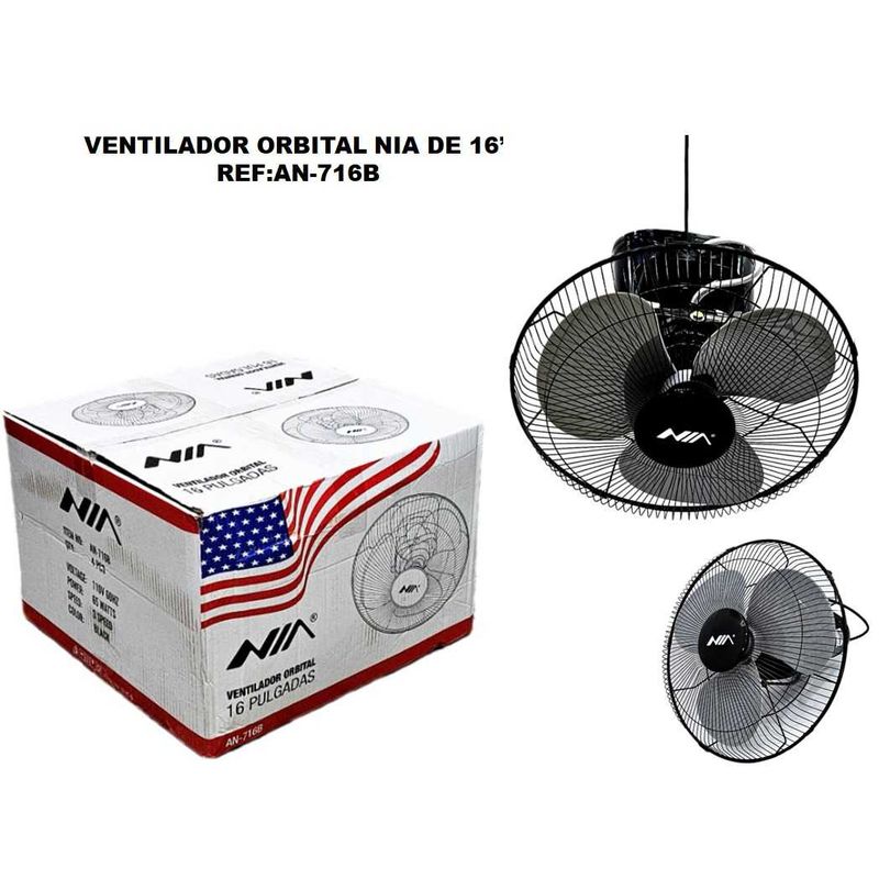 GENERICO - Ventilador Orbital De Techo 16 Pulgadas Negro