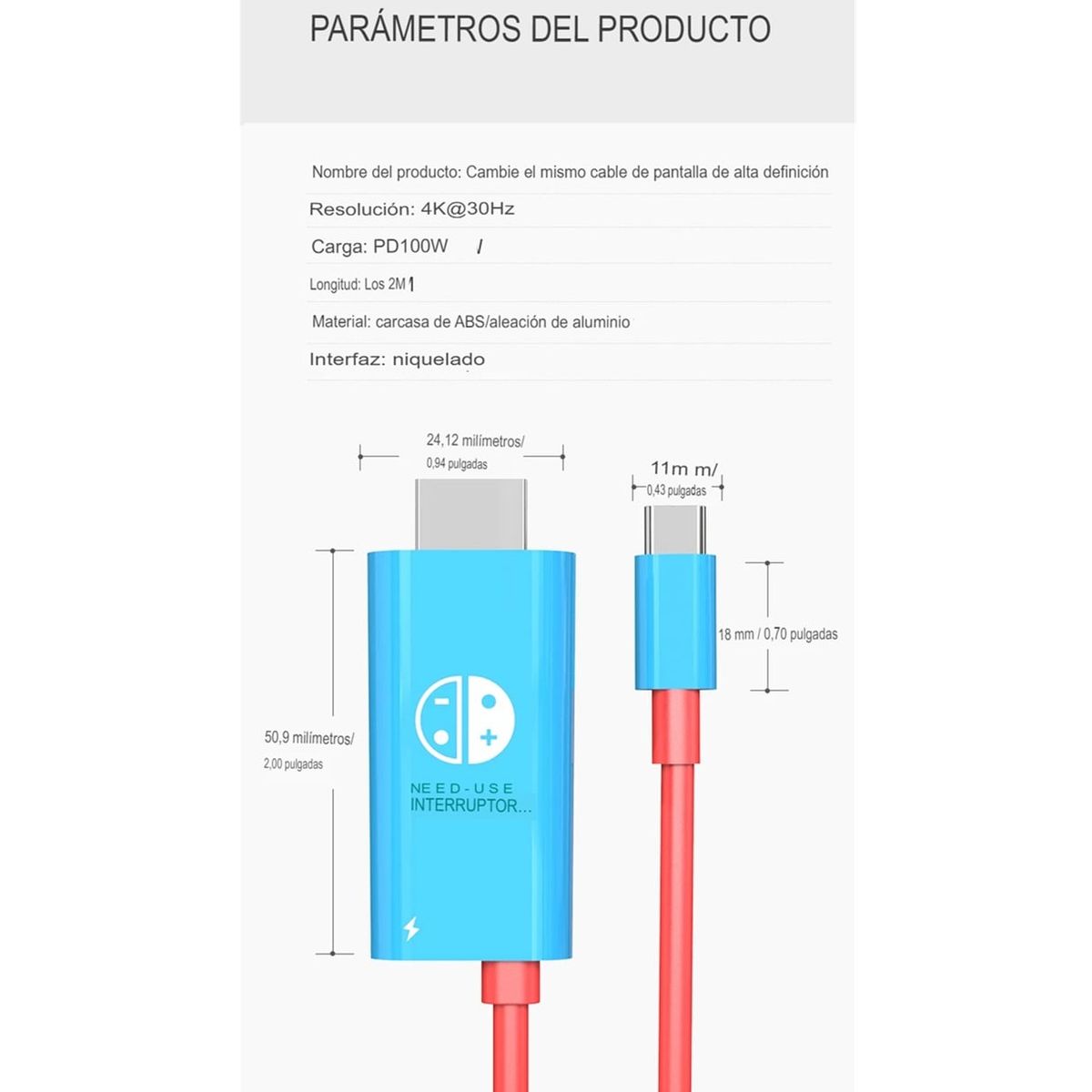 GENERICO - Cable Usb Tipo C A Hdmi Pd 100w Para Nintendo Switch 2m Azul