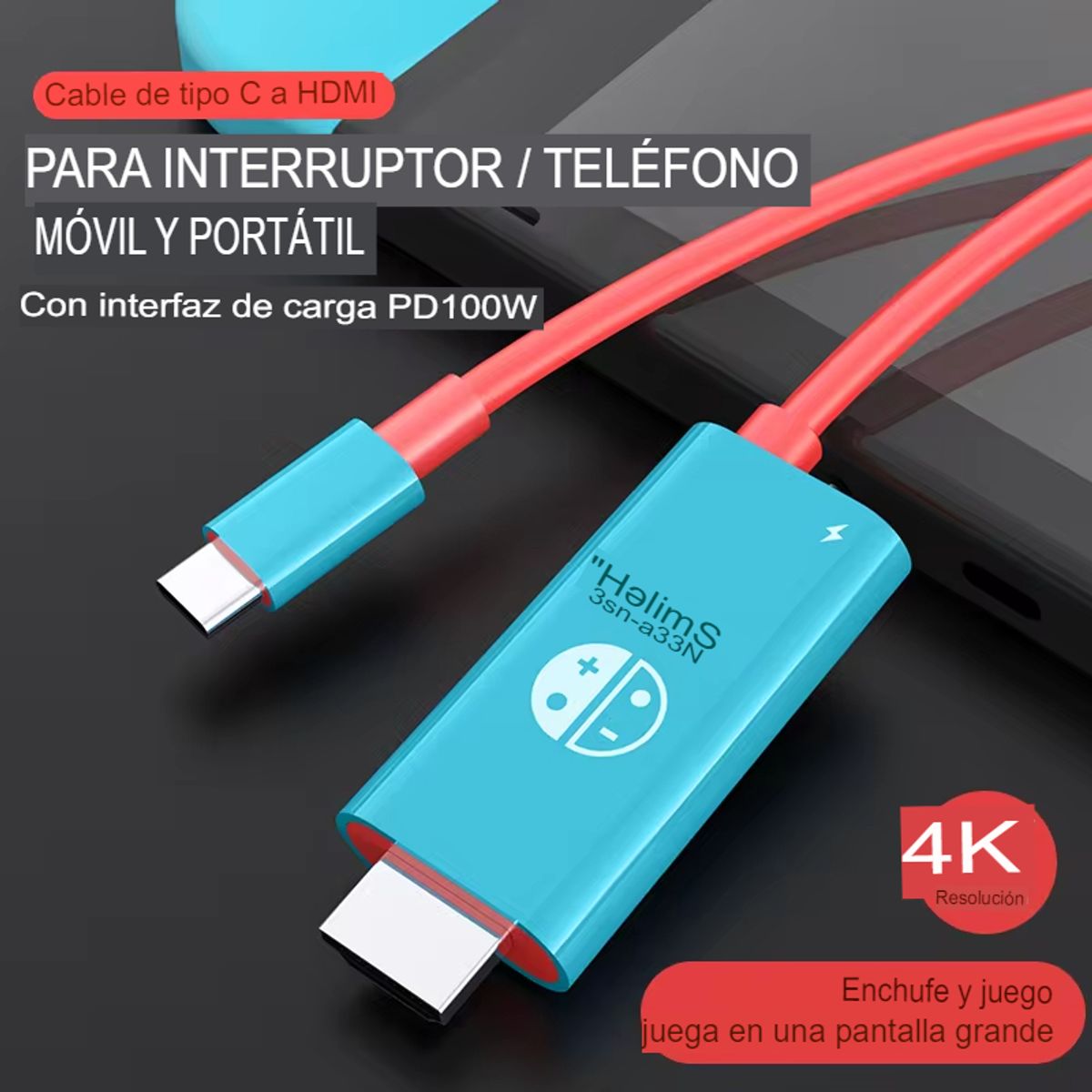 GENERICO - Cable Usb Tipo C A Hdmi Pd 100w Para Nintendo Switch 2m Azul