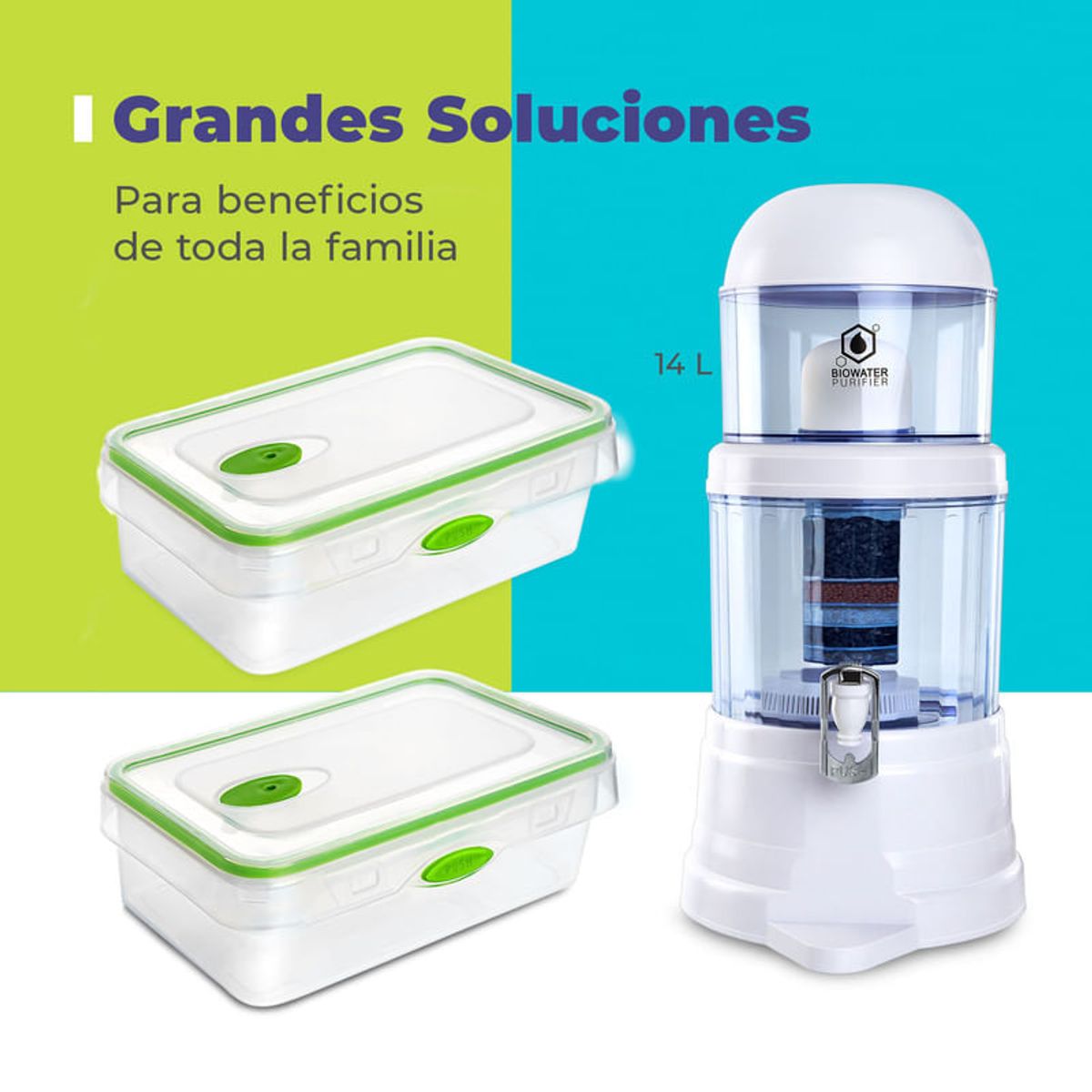 CHEF MASTER - Filtro de Agua Chef Master +2 Recipientes Para Cocina Tapper Verde