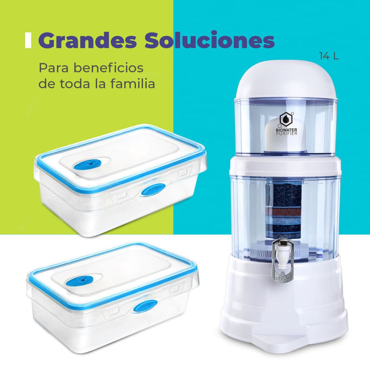 CHEF MASTER - Filtro de Agua Chef Master +2 Recipientes Para Cocina Tapper Azul