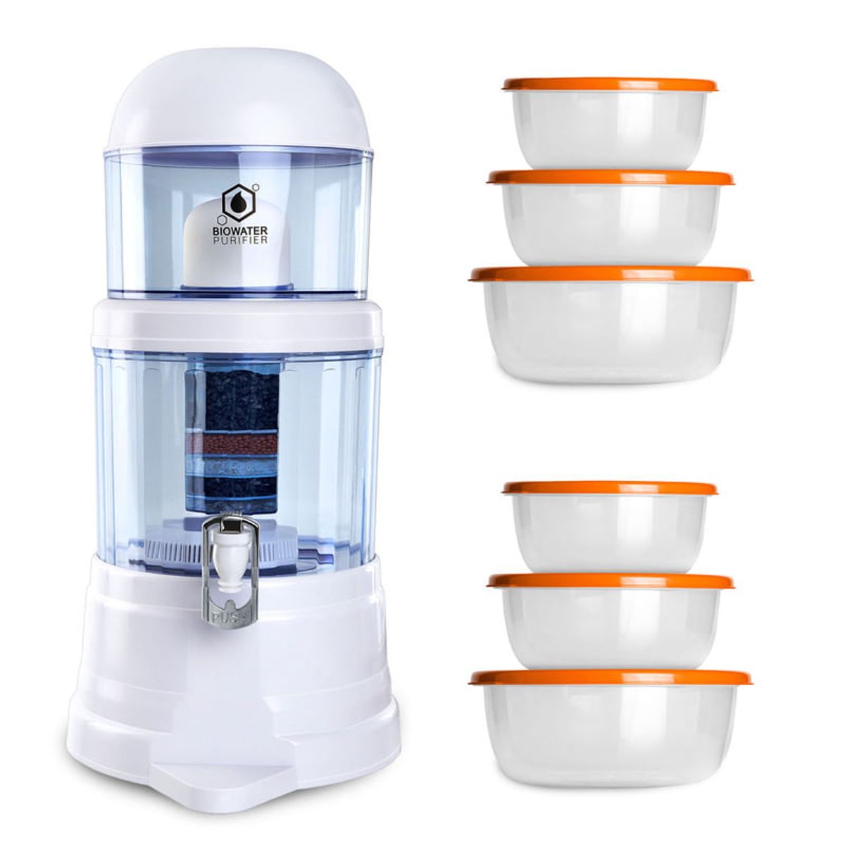 CHEF MASTER - Filtro Purificador Agua Chef Master +6 Recipientes Plásticos Naranja