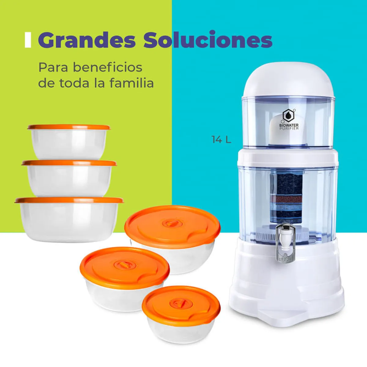CHEF MASTER - Filtro Purificador Agua Chef Master +6 Recipientes Plásticos Naranja
