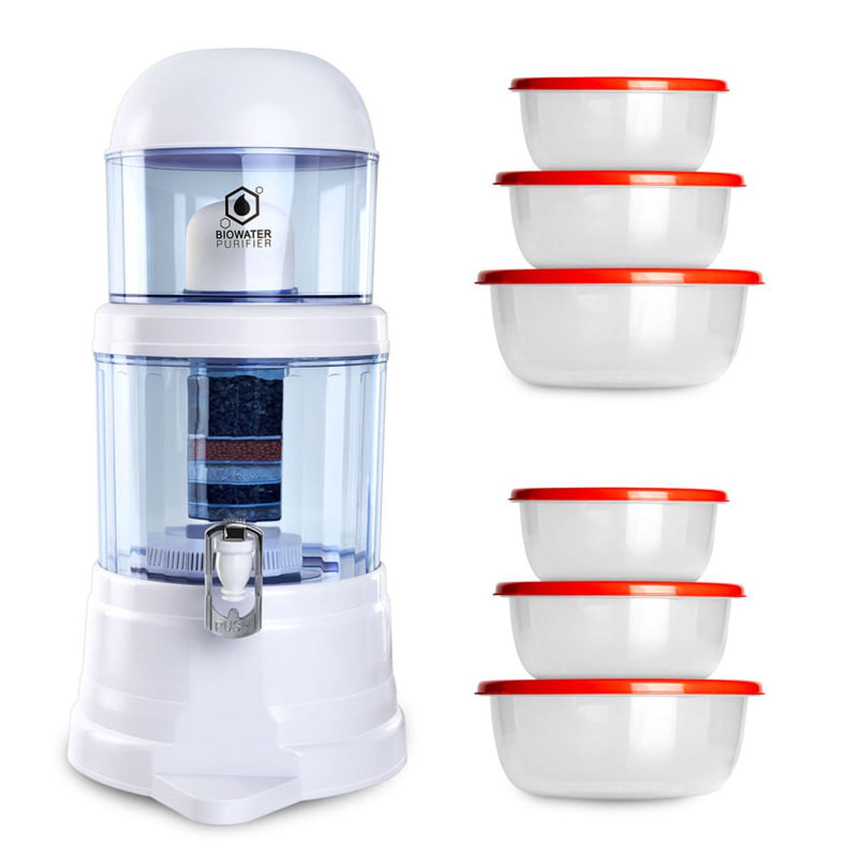CHEF MASTER - Filtro de Agua Biowater Chef Master +6 Recipientes Plásticos Rojo