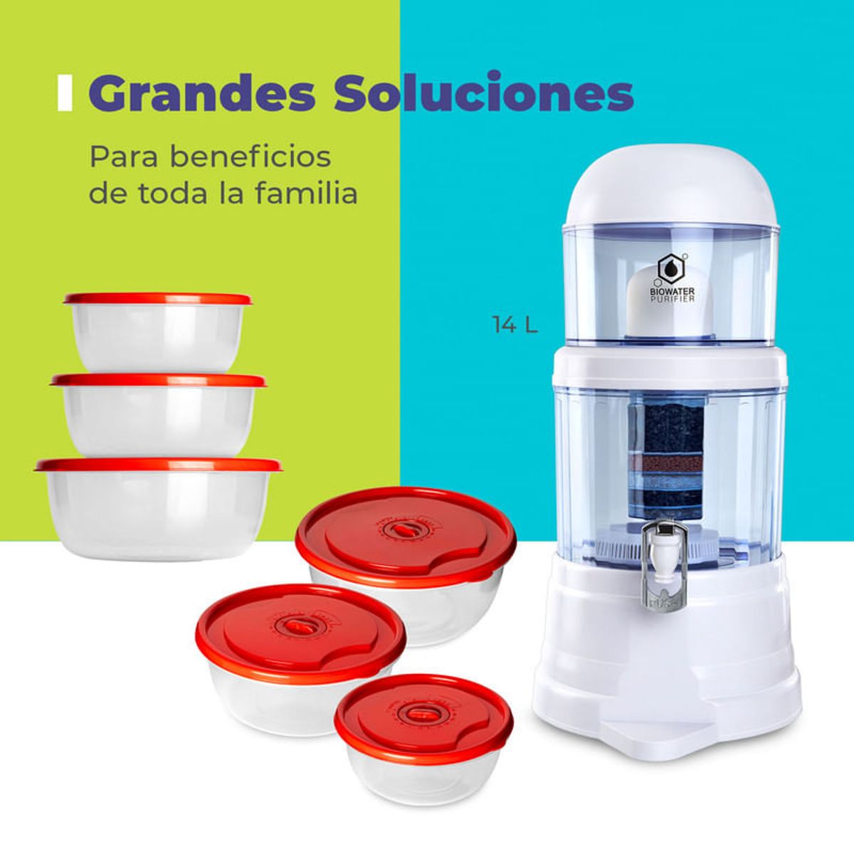 CHEF MASTER - Filtro de Agua Biowater Chef Master +6 Recipientes Plásticos Rojo