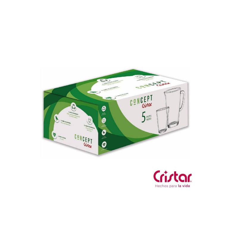 CRISTAR - Set De 4 Vasos Y 1 Jarra Cristar Vitro Concept (5 Piezas)