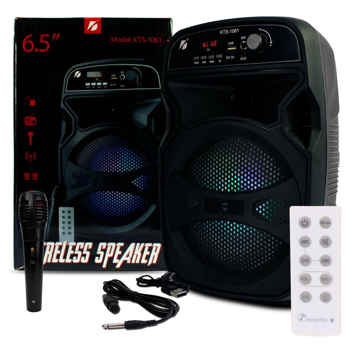 GENERICO - Parlante Inalambrico 1200mah Bluetooth Rgb Mirofono Control