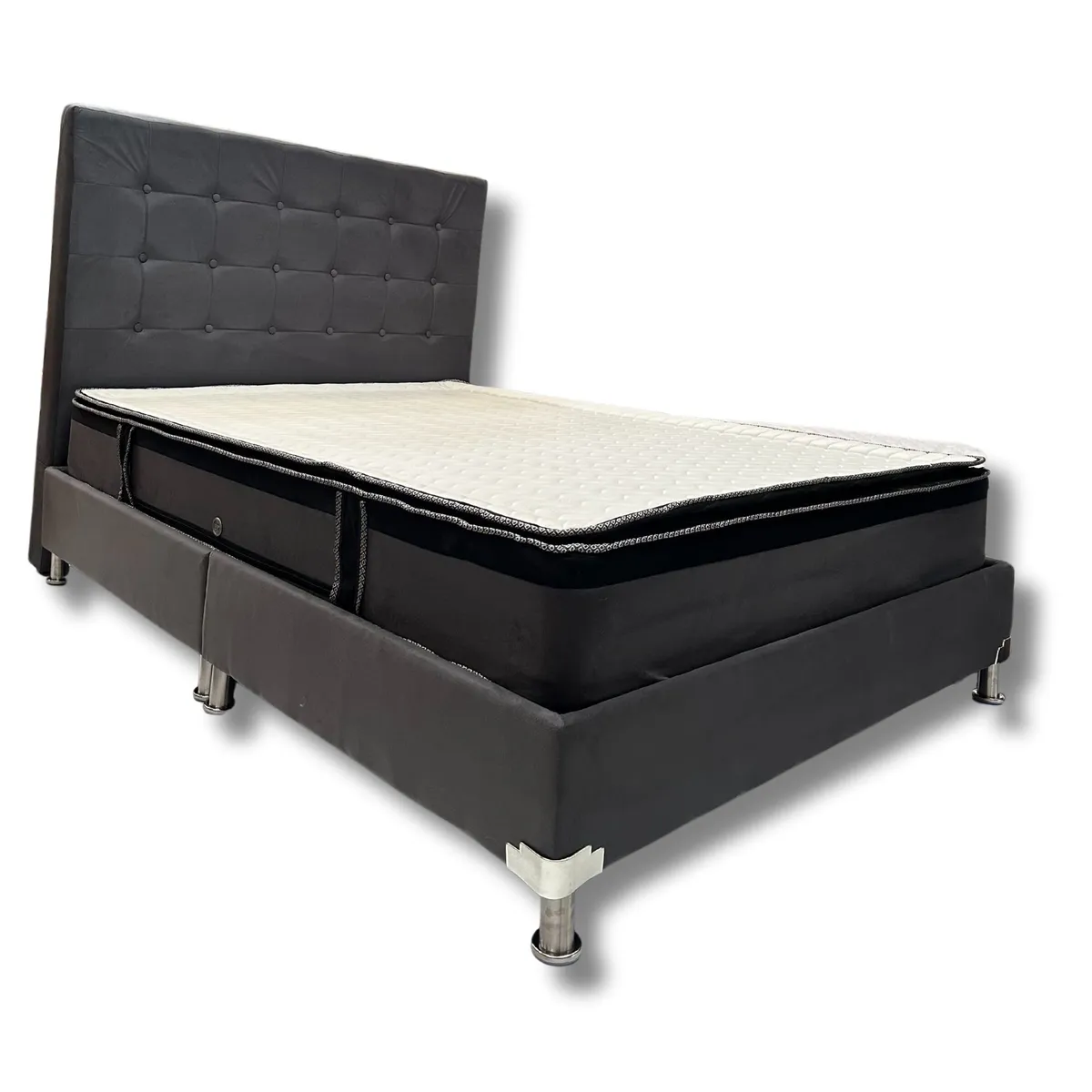 ESTILO Y CONFORT - Combo Colchón Basecama y Cabecero Deco gris de 140x190