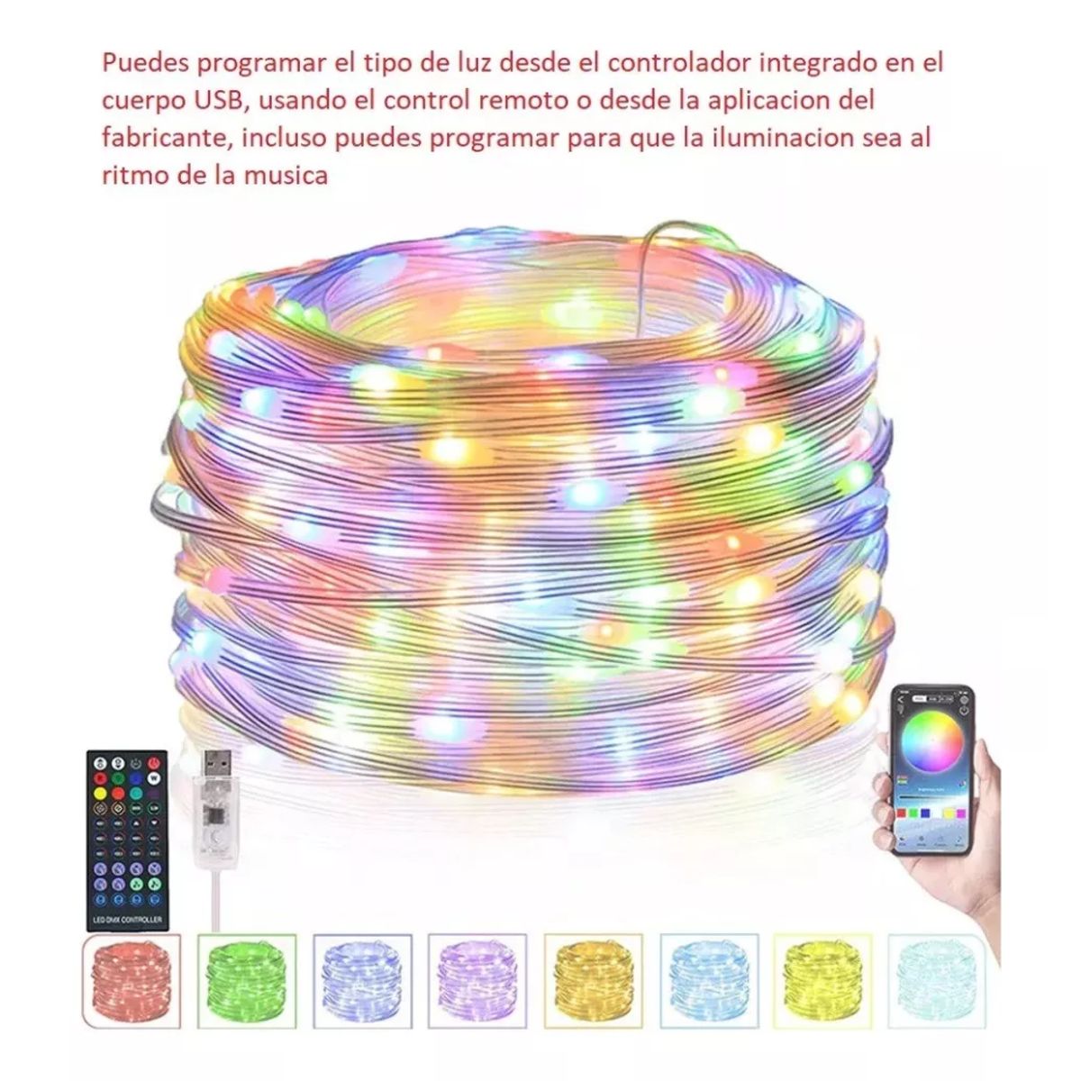 GENERICO - Tira Led Luz Rgb 10metros Rítmica Sumergible +control Remoto