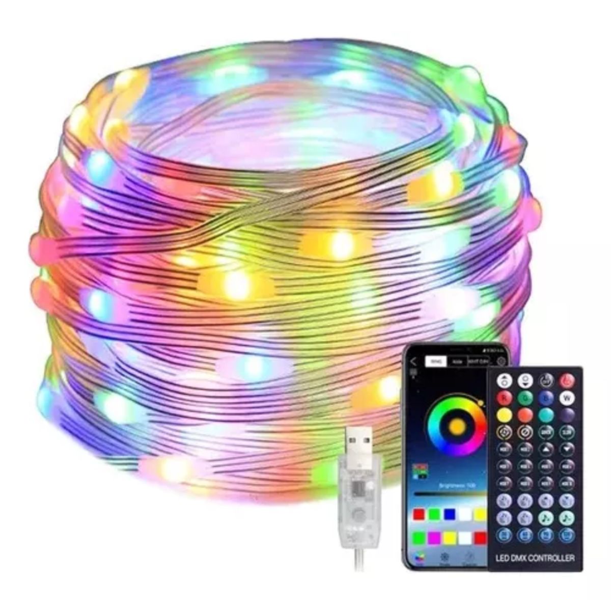 GENERICO - Tira Led Luz Rgb 10metros Rítmica Sumergible +control Remoto