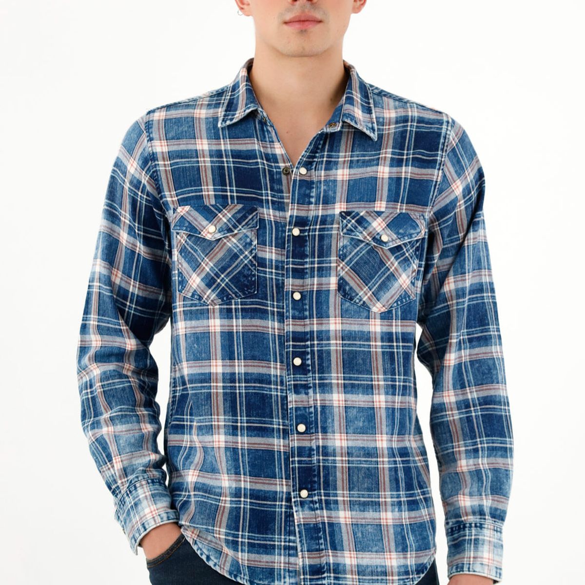 TENNIS - Camisa leñadora azul para hombre