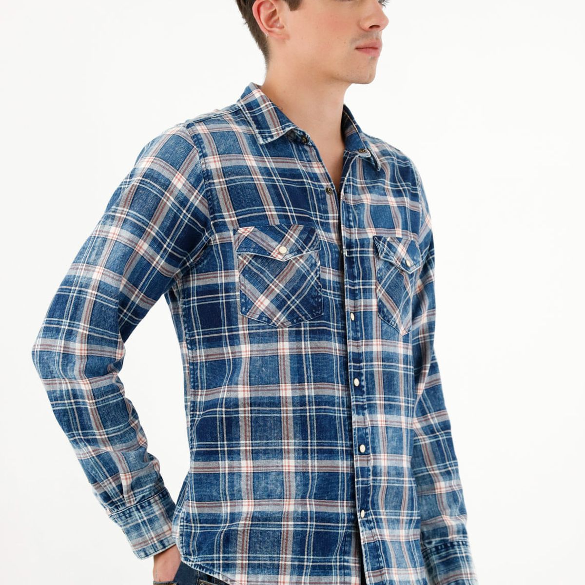 TENNIS - Camisa leñadora azul para hombre