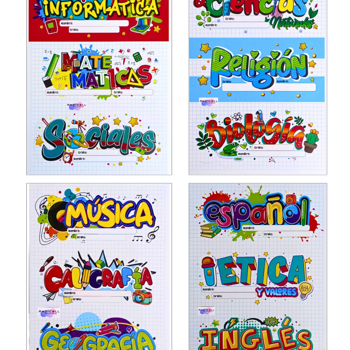 GENERICO - Stickers Materias Escolares en Español para Marcar Cuadernos