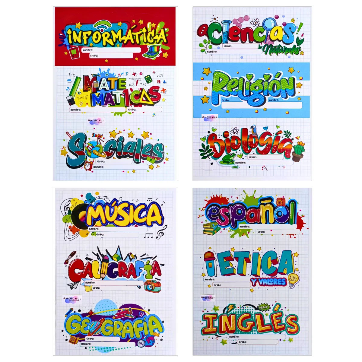 GENERICO - Stickers Materias Escolares en Español para Marcar Cuadernos