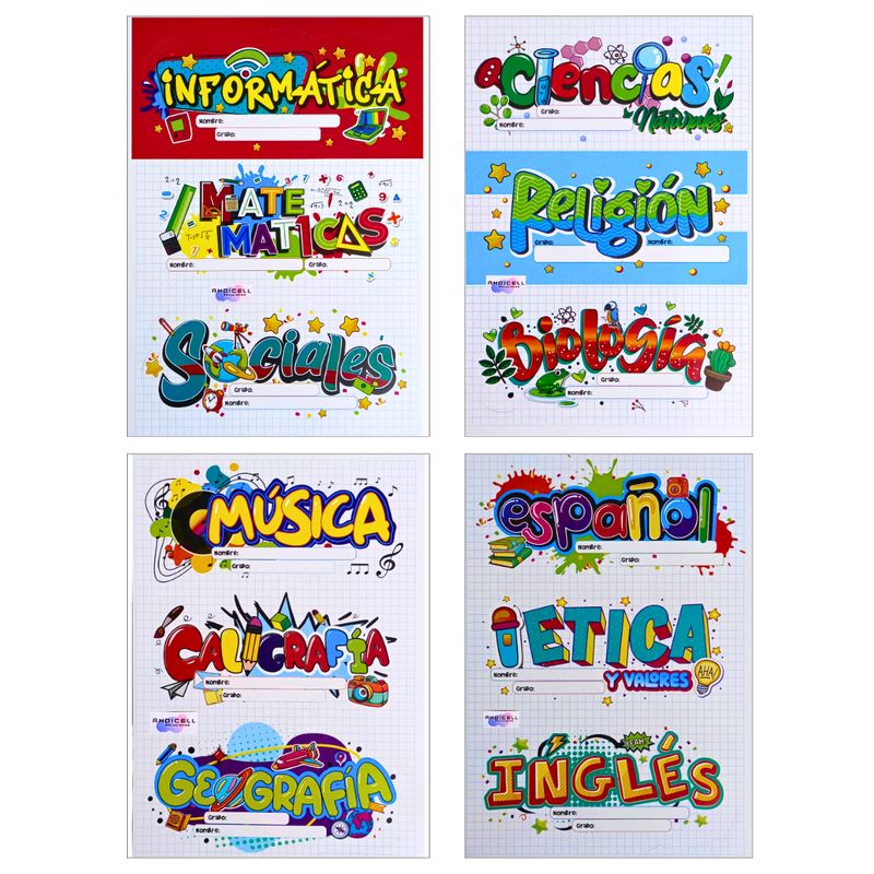 GENERICO - Stickers Materias Escolares en Español para Marcar Cuadernos