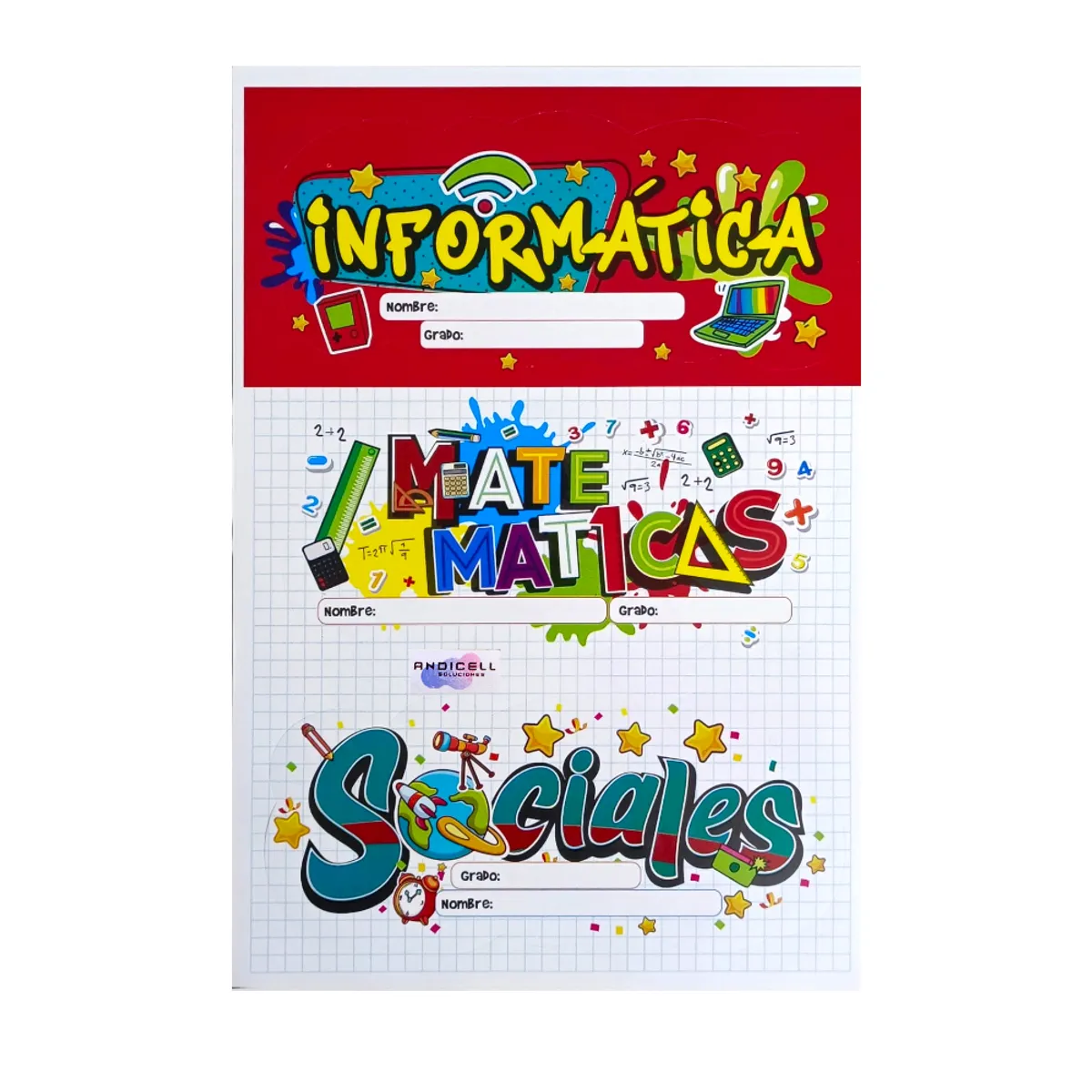 GENERICO - Stickers Materias Escolares en Español para Marcar Cuadernos