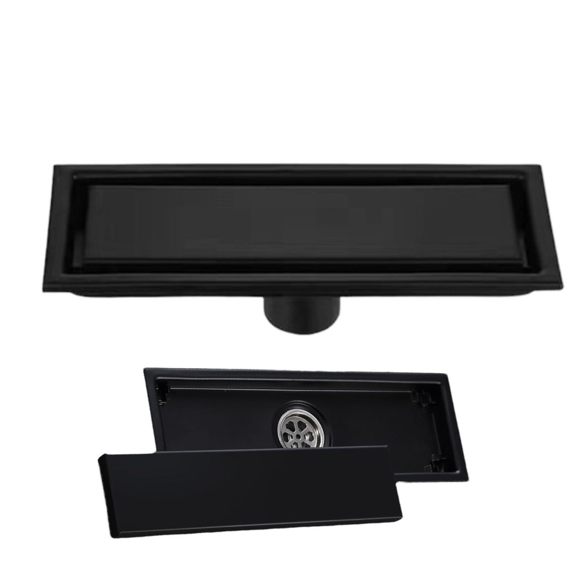 MULTIPLACE COLOMBIA - Rejilla Sifón Piso Invisible 40cm X 10cm Acero 304 Negra Mate