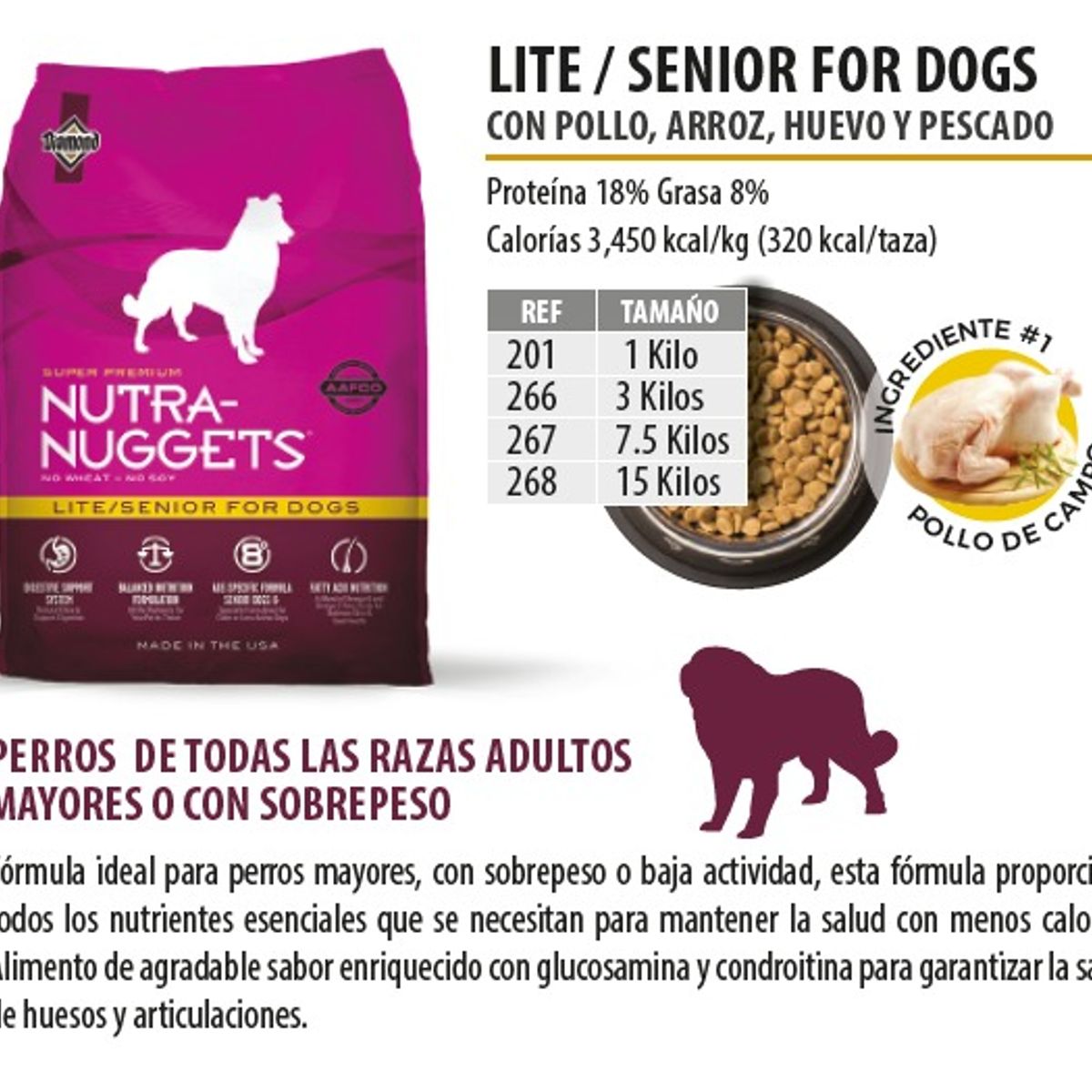 NUTRA NUGGETS - Nutra Nuggets Perros Senior Arroz Maíz y Pollo 3KG