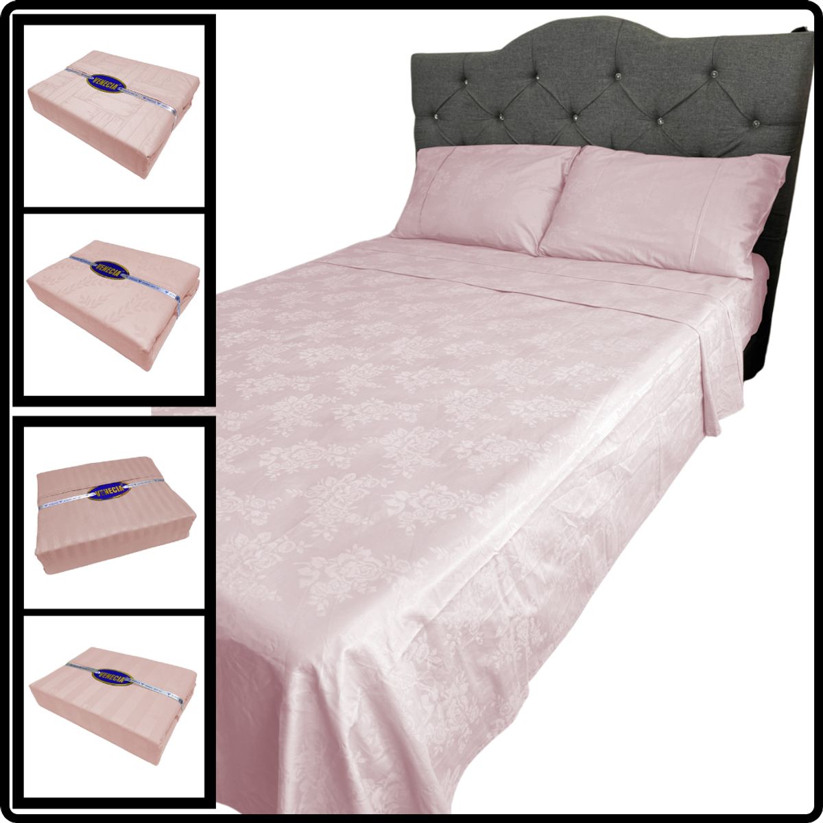 VENECIA - Juego de sabanas - Sencilla 30cm - 420 hilos Algodón - Rosado