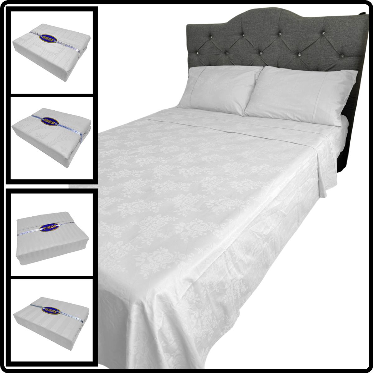 VENECIA - Juego de sabanas - Doble 30cm - 420 hilos Algodón - Blanco