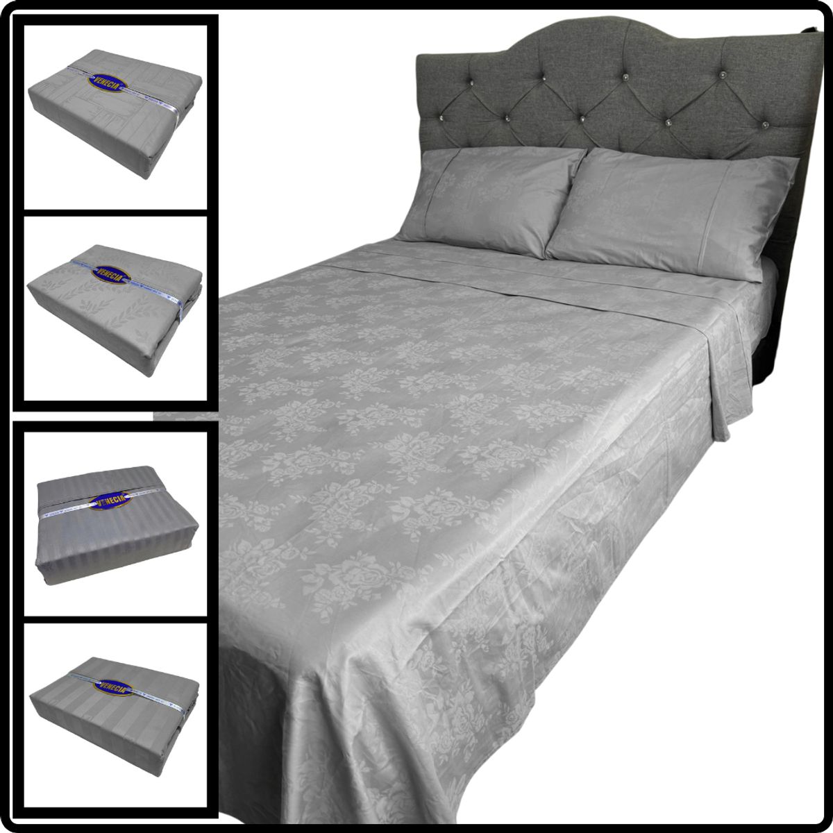 VENECIA - Juego de sabanas - Doble 30cm - 420 hilos Algodón - Gris