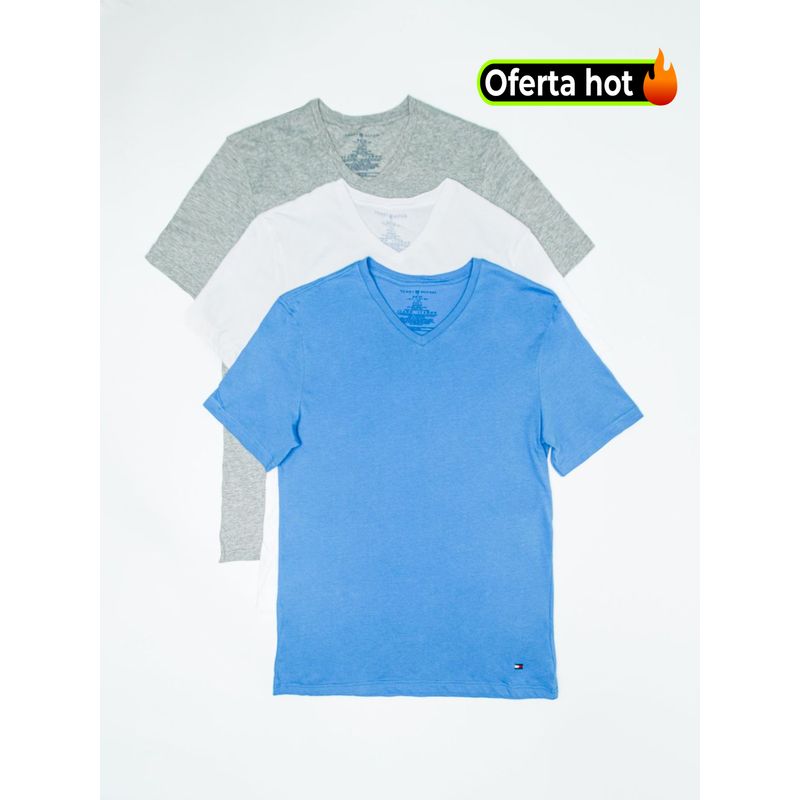 TOMMY HILFIGER - 3 Pack de camisetas de cuello v con logo Tommy Hilfiger