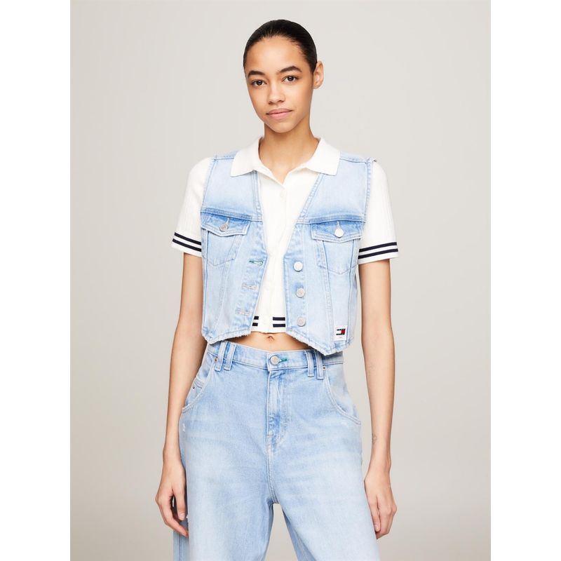 TOMMY HILFIGER - Chaleco azul denim classics con cuello en V Tommy Jeans