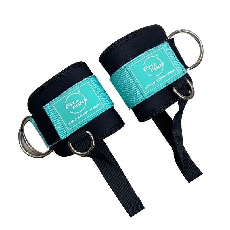 FIT AND FURY - Tobilleras polea baja 3PRO negro con aguamarina FitandFury