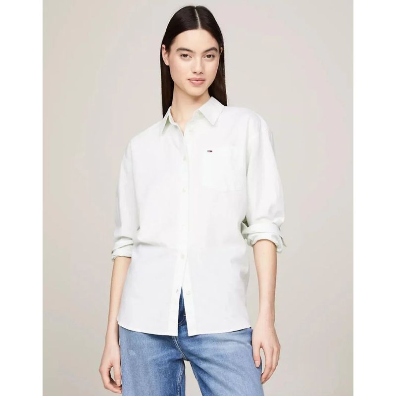 TOMMY HILFIGER - Camisa blanca de rayas y corte holgado Tommy Jeans