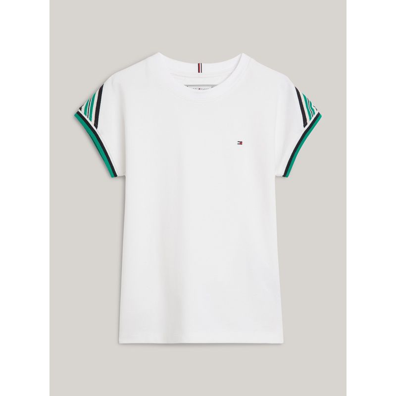 TOMMY HILFIGER - Camiseta Niña Blanca Amplia Con Ribetes De Punto Canal Tommy Hilfiger