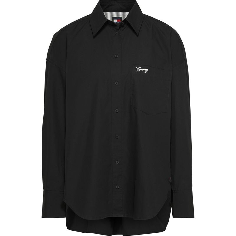 TOMMY HILFIGER - Sobrecamisa negra oversize con logo en Script Tommy Jeans