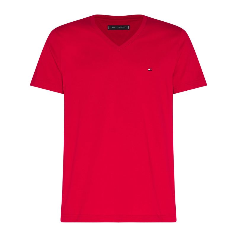 TOMMY HILFIGER - Camiseta roja Essential en cuello v Tommy Hilfiger