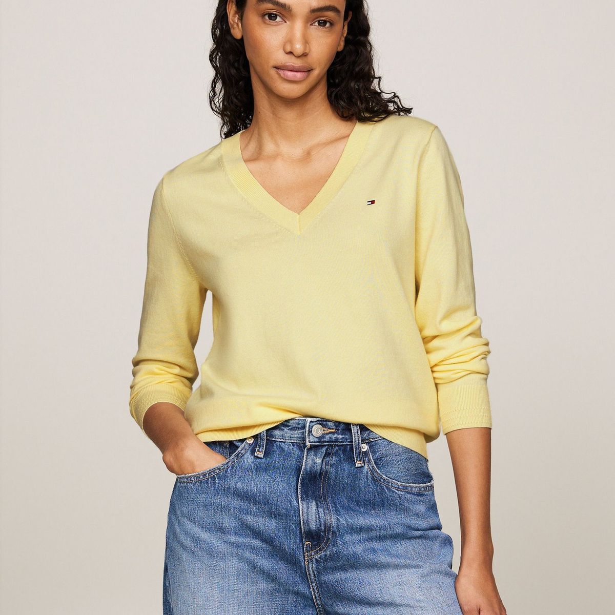 TOMMY HILFIGER - Saco amarillo de punto con Cuello en V Tommy Hilfiger