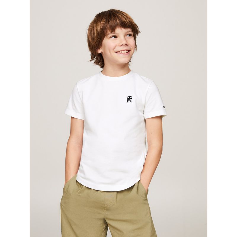 TOMMY HILFIGER - Camiseta Niño Blanca De Piqué Con Monograma Th Tommy Hilfiger