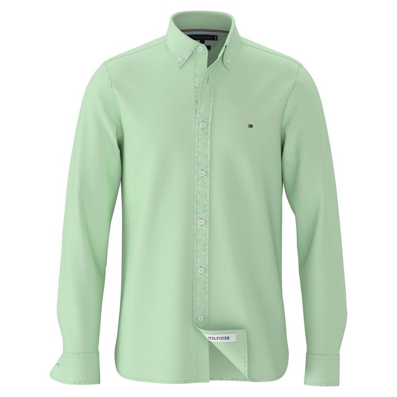 TOMMY HILFIGER - Camisa verde slim en dobby TH Flex Tommy Hilfiger