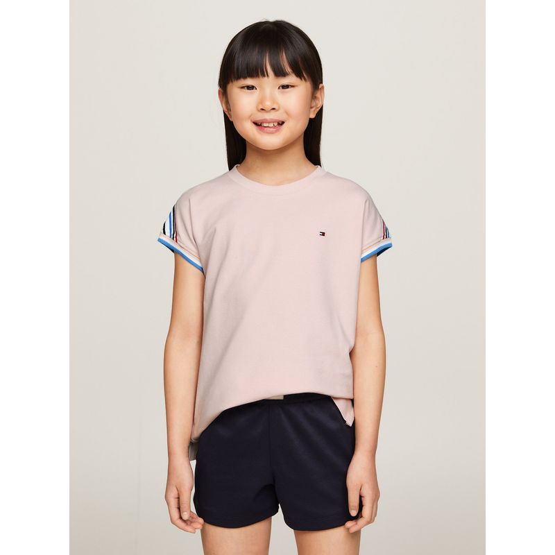 TOMMY HILFIGER - Camiseta Rosa Con Ribetes De Punto Canal Para Niña Tommy Hilfiger